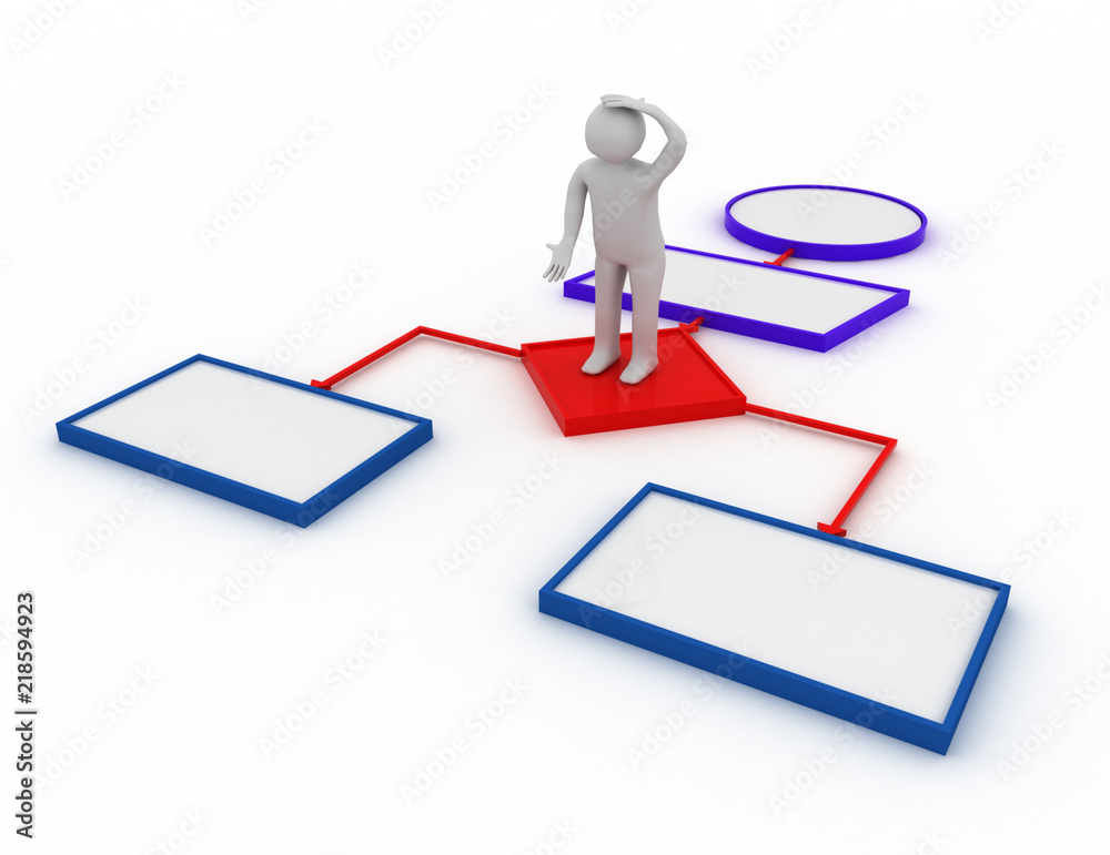 3d man on flowchart .3d rendered illustration 3d man on flowchart .3d rendered illustration