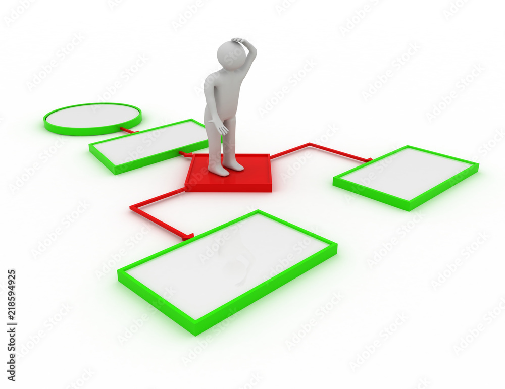 3d man on flowchart .3d rendered illustration3 3d man on flowchart .3d rendered illustration3