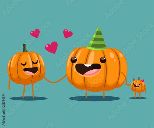 Cute family pumpkin character. Vector cartoon Halloween illustration isolated on background.