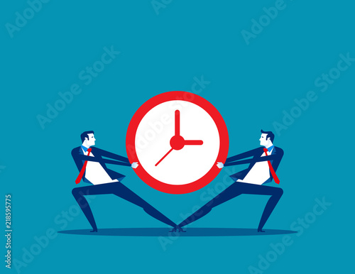 Business people and vying for time. Concept business vector, Take time, Teamwork, Clock.