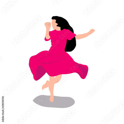  Dancing Young Woman, choreography, modern dance. Vector illuctration, isolated on white background