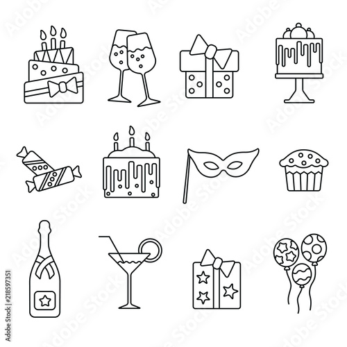 Holiday related icons: thin vector icon set, black and white kit