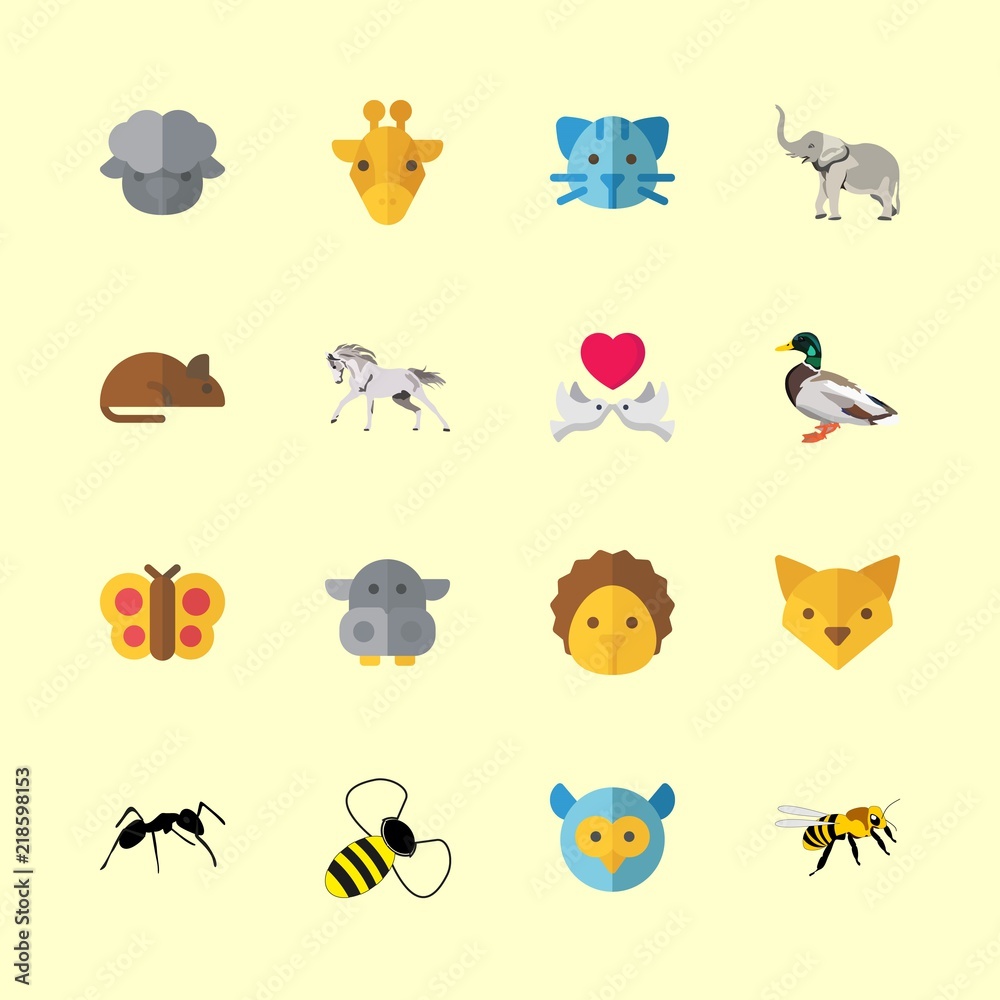 Obraz premium animal vector icons set. fox, hedgehog, love birds and owl in this set