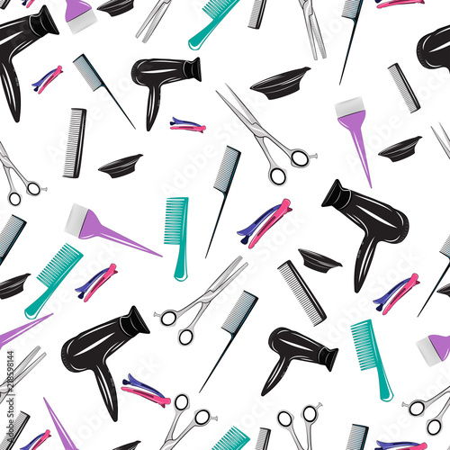Pattern, tools for working as a hairdresser. Multicolored pattern for design