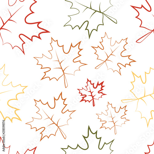 A seamless pattern of a maple leaf with multicolored contours without pouring.