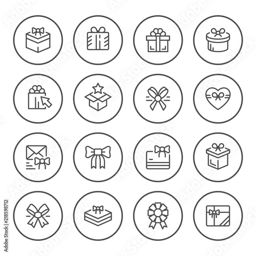 Set round line icons of gift