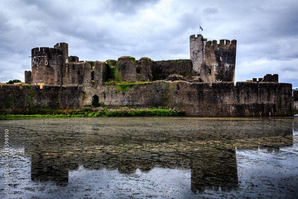 Caerphilly Castle Ruin. Largest Castle of Wales in the United Kingdom