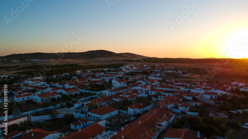 Aerial view of a landsacape with village in Alentejo at the sunset. Portugal. Drone photo photo