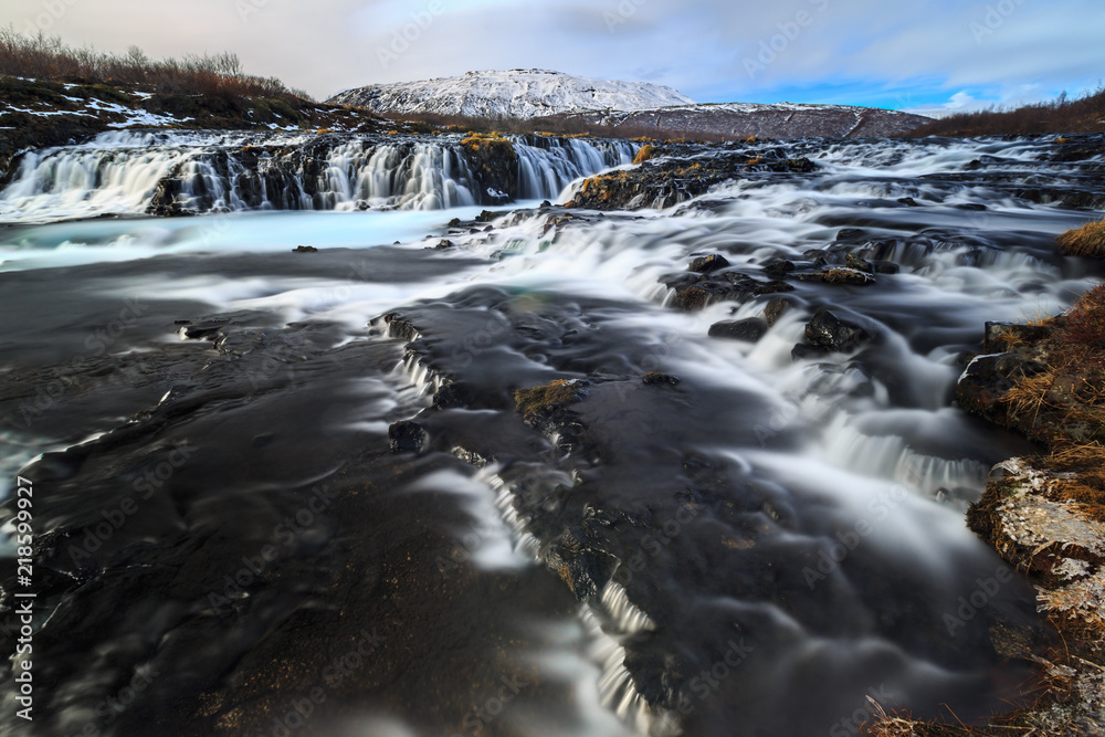 Long exposure of  Bruarfoss waterfall in winter