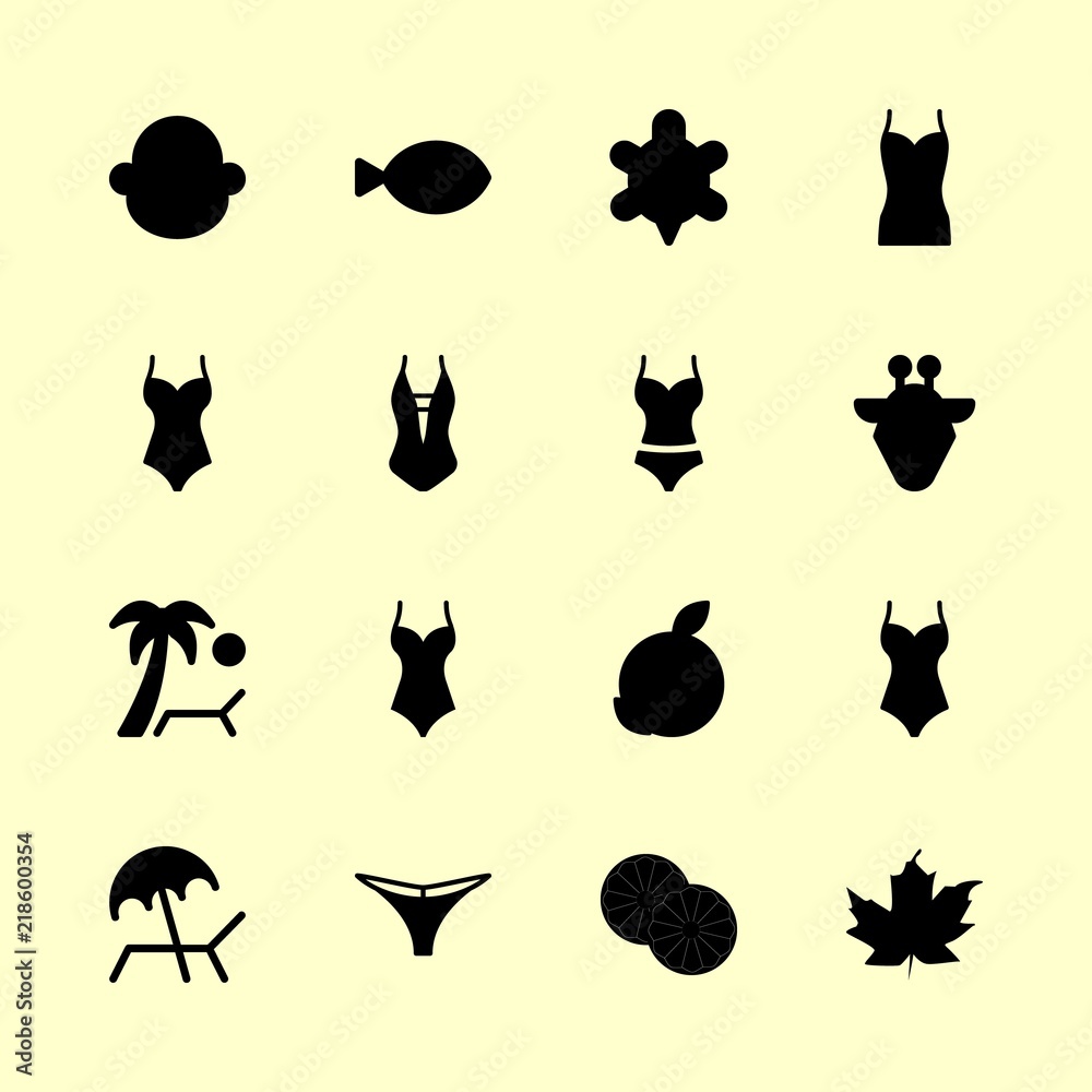 tropical vector icons set. monkey, swimsuit, turtle and fig leaf in this set