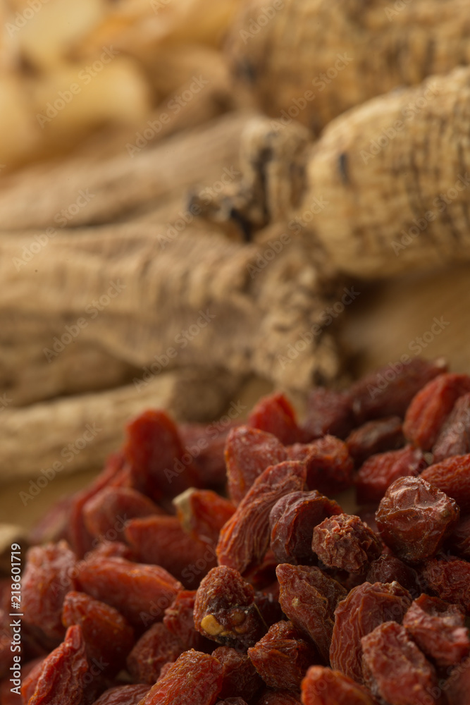 Traditional Chinese herbal health medicine ginseng.