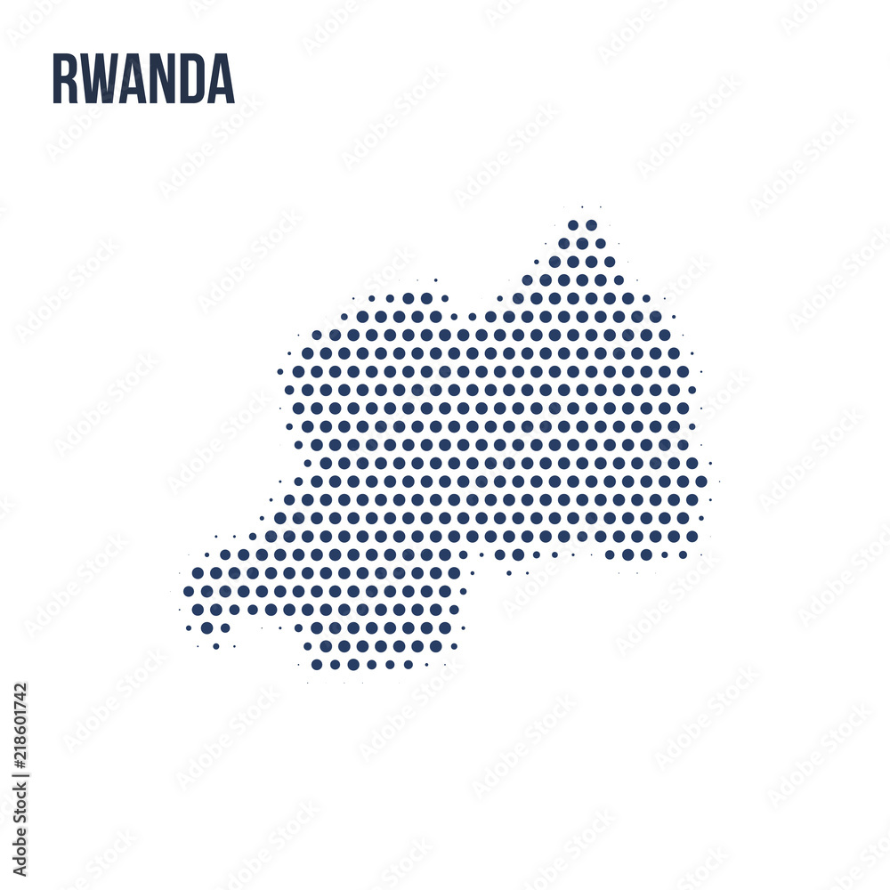 Dotted map of Rwanda isolated on white background.