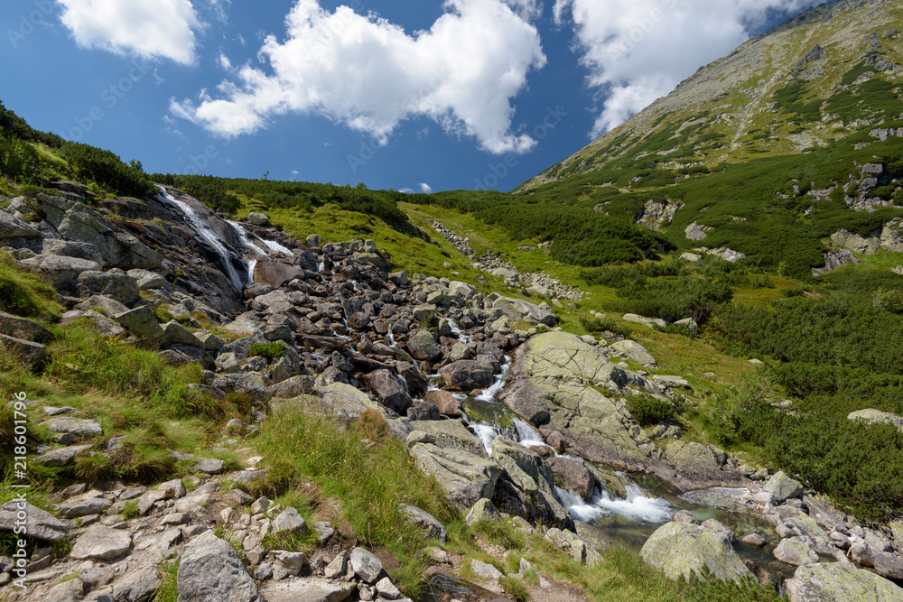 the Siklawa waterfall in the Tatra in summer, the Siklawa waterfall in the Tatra in summer,