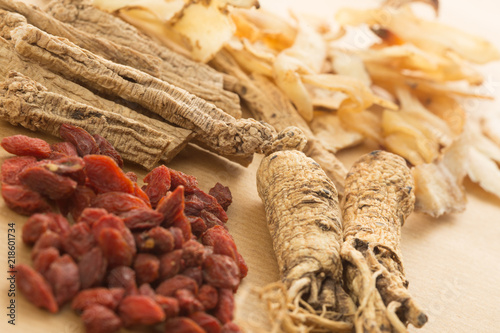 Traditional Chinese herbal health medicine ginseng.