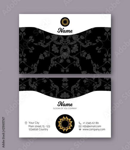 A template for the two sides of the  business card, decorated wi