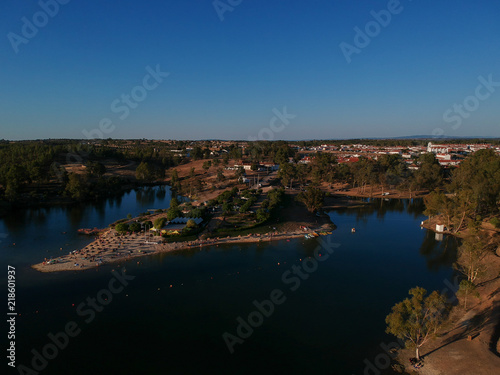 Fototapeta Naklejka Na Ścianę i Meble -  Aerial view from a lake in Portugal. Minas de Sao Domingos, Alentejo, Portugal