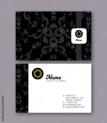 A template for the two sides of the  business card, decorated wi