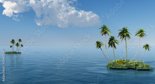 Group of palms on a small island- 3D rendering