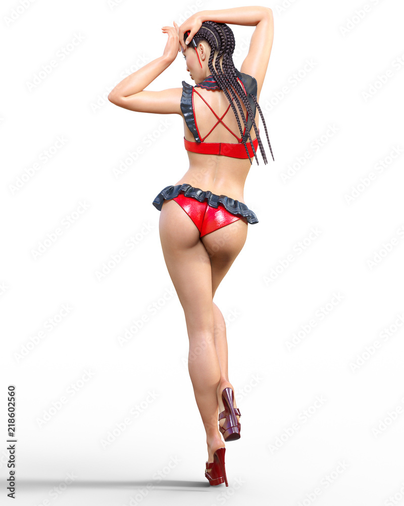 3D Beautiful sexy brunette girl red black latex corset.Minimalist extravagant clothes future.Woman studio photography.High heel.Conceptual fashion art.Burlesque show.Render illustration.Maid uniform 3D Beautiful sexy brunette girl red black latex corset.Minimalist extravagant clothes future.Woman studio photography.High heel.Conceptual fashion art.Burlesque show.Render illustration.Maid uniform