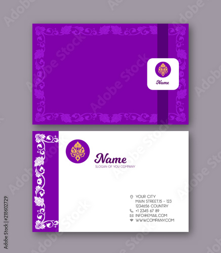 A template for the two sides of the  business card, decorated wi