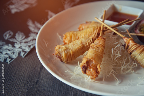 Deep Fried Wrapped Shrimp with Longevity Noodles