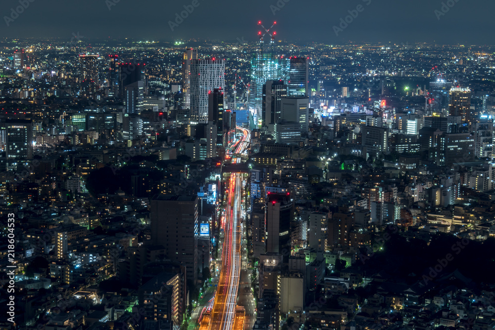 東京　首都高と渋谷方面の都市夜景
