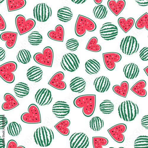 watermelon red heart summer seamless pattern background