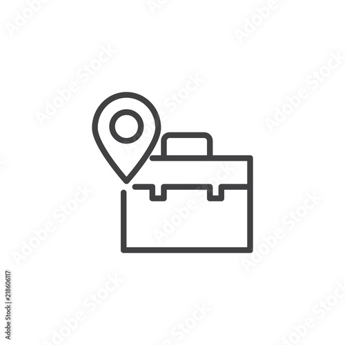 Map pointer with Tool box outline icon. linear style sign for mobile concept and web design. Repair service location simple line vector icon. Symbol, logo illustration. Pixel perfect vector graphics