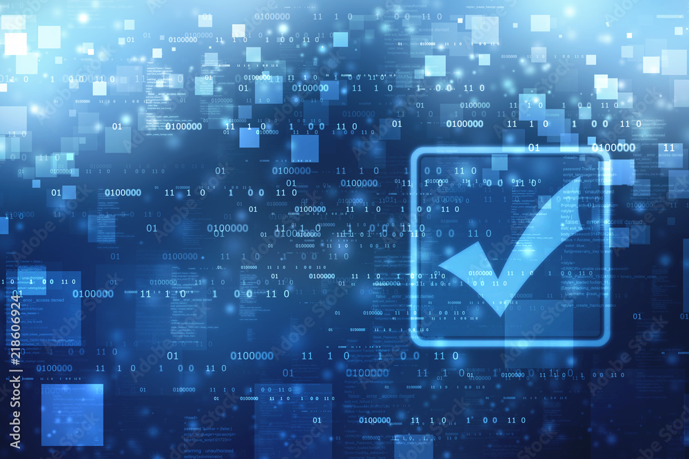 Check mark symbol in digital background, Technology abstract background Check mark symbol in digital background, Technology abstract background