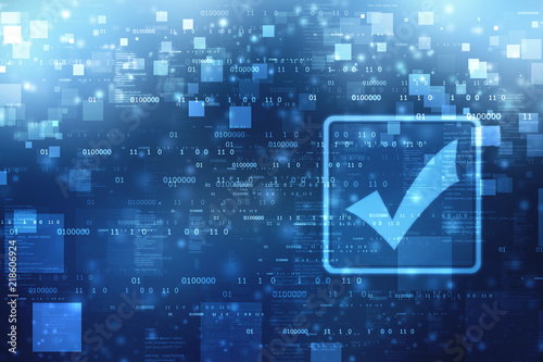 Check mark symbol in digital background,  Technology abstract background