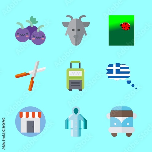 summer vector icons set. grapes, shop, greese and pruners in this set