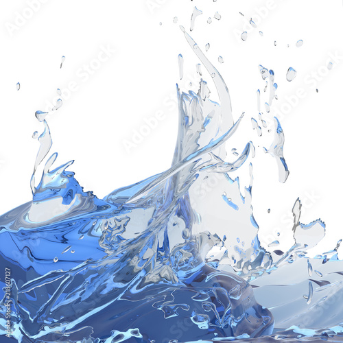 Splashing blue sparkling pure water. Abstract nature background