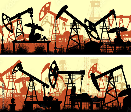 Horizontal banners of illustration with units for oil industry.
