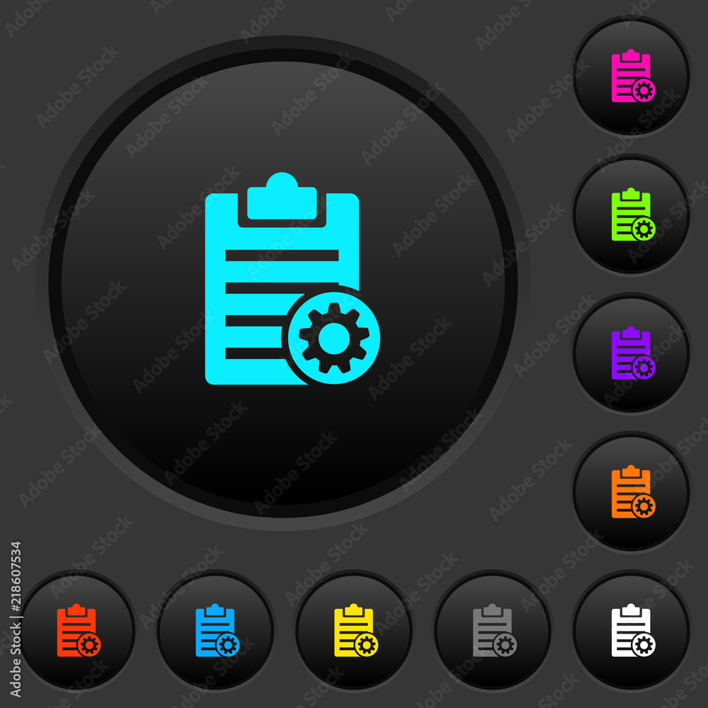 Note settings dark push buttons with color icons Note settings dark push buttons with color icons