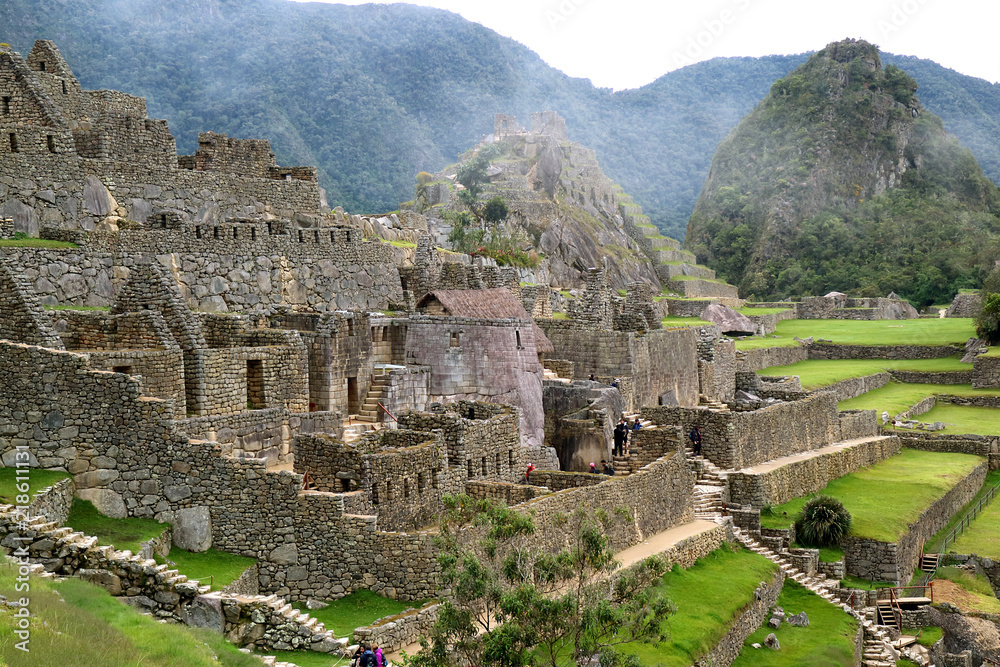 Ancient Inca structures of Machu Picchu, in the morning mist, Cusco Region, Urubamba Province, Peru