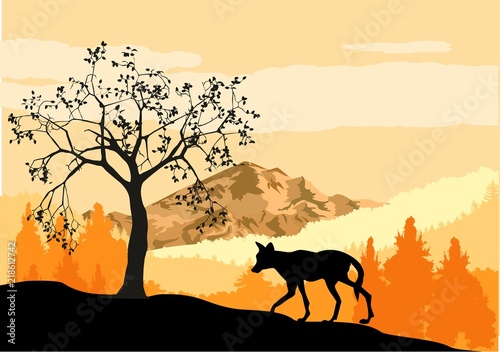 Wildlife nature scene vector silhouette