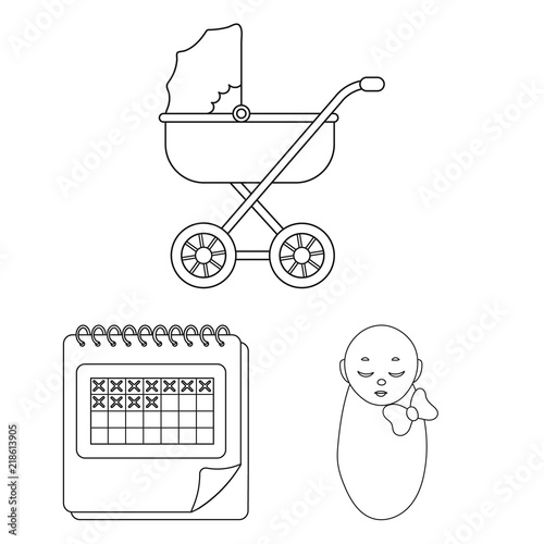Woman and pregnancy outline icons in set collection for design. Gynecology and equipment vector symbol stock web illustration.