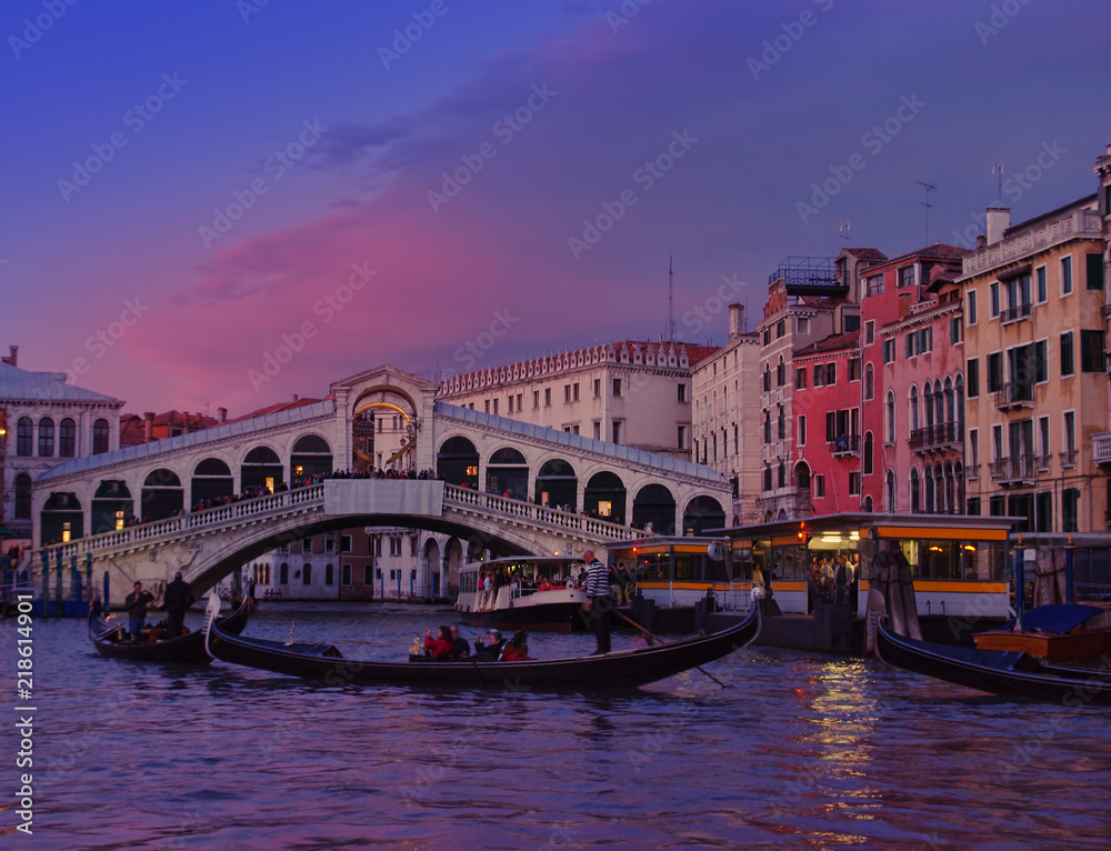 Venice at sunset. Rialto bridge