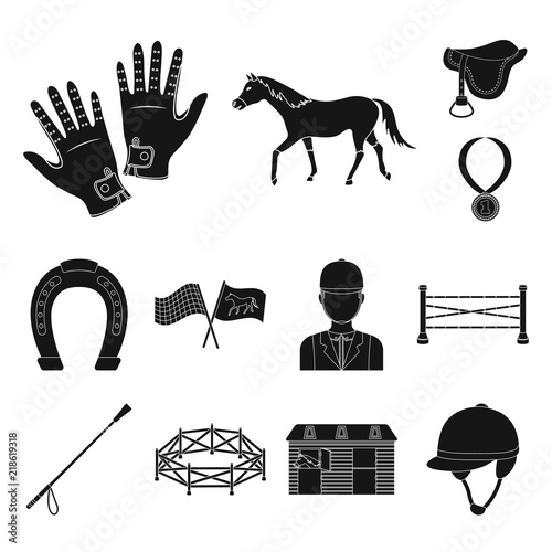 Hippodrome and horse black icons in set collection for design. Horse Racing and Equipment vector symbol stock web illustration.