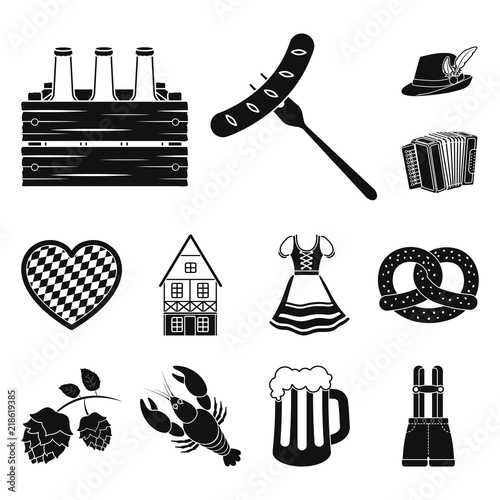October festival in Munich black icons in set collection for design.Tradition and fun vector symbol stock web illustration.