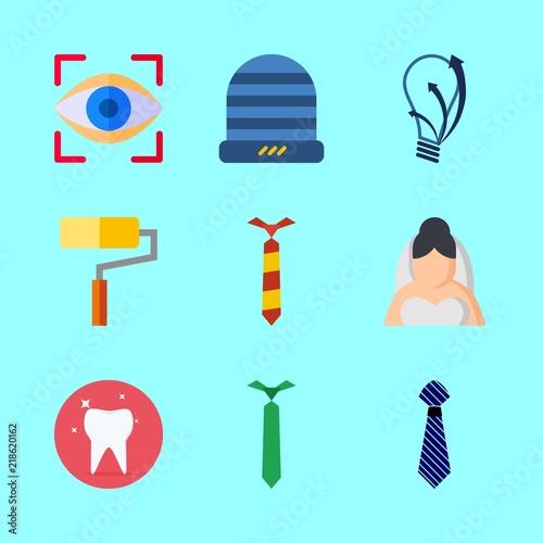human vector icons set. tie, tooth, inspiration program logo and paint roller in this set