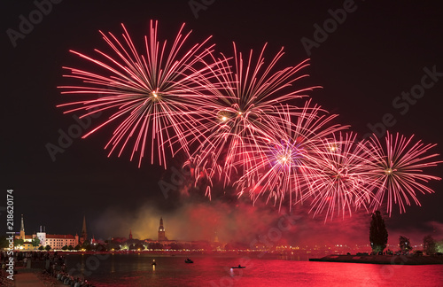 Festive firework for celebration of Riga city holiday, Latvia, EC
