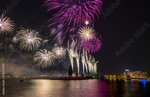 Festive firework for celebration of Riga city holiday, Latvia, EC