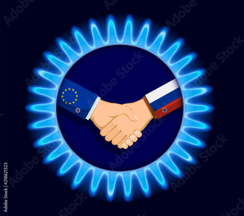 Gas nord stream business between Russia and European Union. Hand
