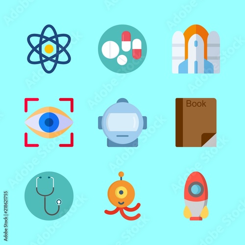 science vector icons set. astronaut, book, stethoscope and rocket in this set