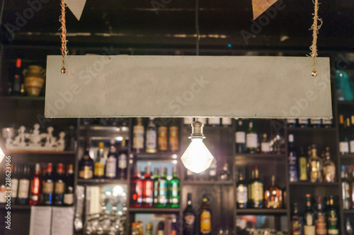 Empty sign with copy space in bar desk
