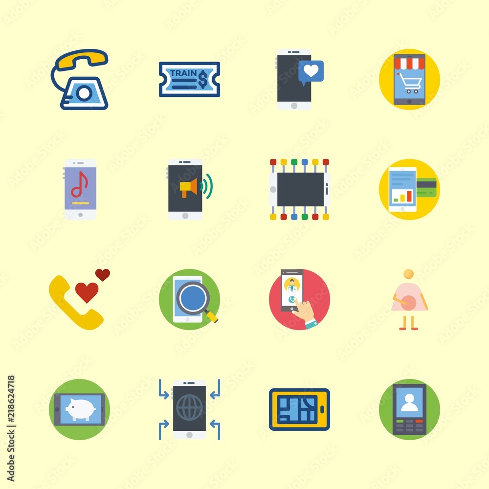 telephone vector icons set. train ticket, smartphone, pregnantcy and phone call in this set telephone vector icons set. train ticket, smartphone, pregnantcy and phone call in this set