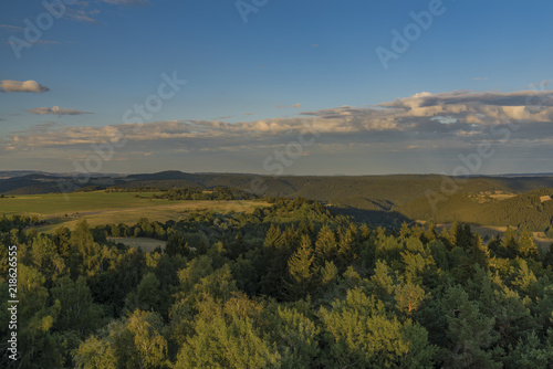 View from observation tower Krasno in summer evening in Slavkovsky les mountains