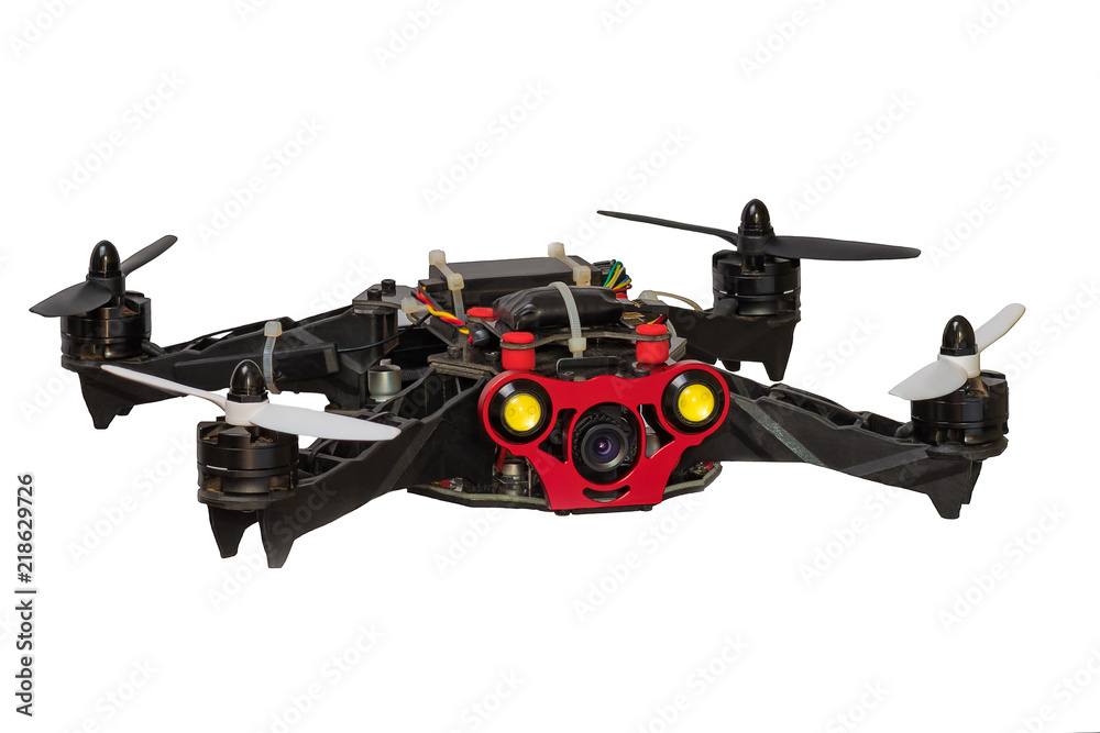 Dron quadrocopter isolated on white background.
