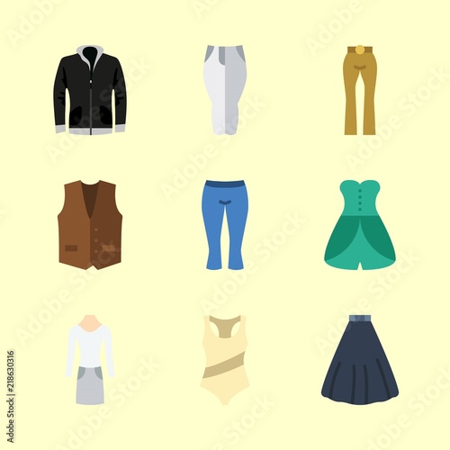 clothes vector icons set. dress  vest  pants and skirt in this set
